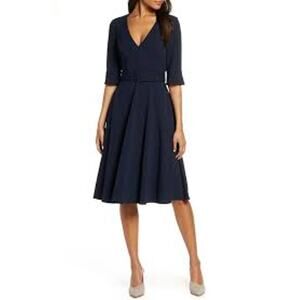Harper Rose Fit and Flare Belted Dress Womens Size 8 Navy NWT